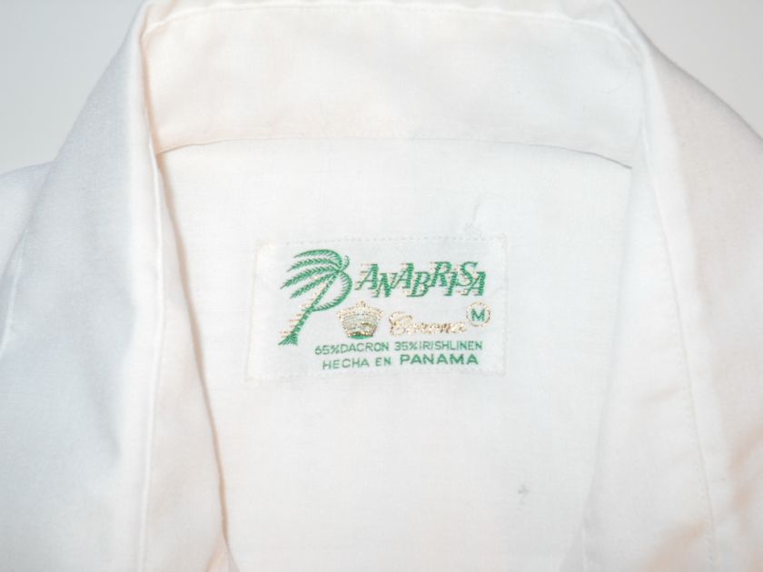 vintage PANABRISA WHITE 4 POCKET MEXICAN WEDDING LINEN POLY GUAYABERA 