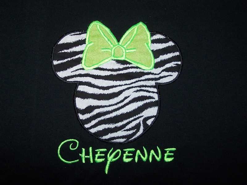   Minnie Mouse Zebra Lime Neon Green Bow Black Shirt SHIP FREE  