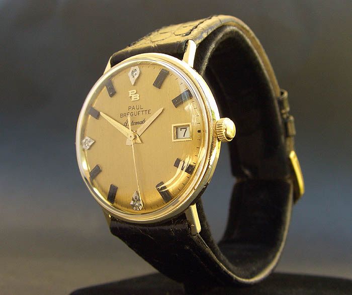 60s Vintage PAUL BREGUETTE AUTOMATIC 17J DATE THIN DIAMONDS MEN 10K 