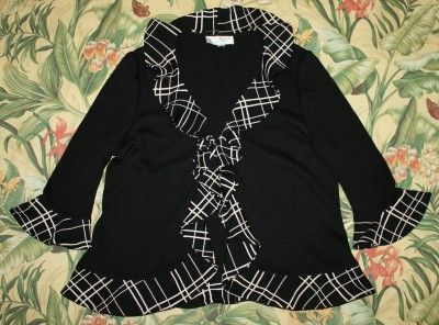 Womens ST JOHN Black White RUFFLED Knit Sweater Jacket 14  