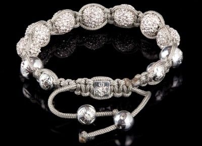 NEW SHAMBALLA GRAY LINE 10MM DISCO WHITE CRYSTAL BALL & SILVER BEAD 