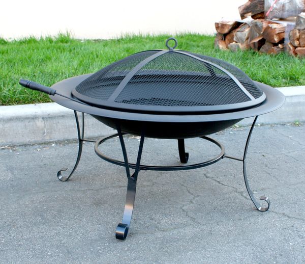   Patio Backyard Portable Round Steel Fire Pit Free Lift Tool Log  