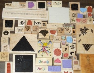 HUGE LOT *** 100+ ASSORTED WOOD MOUNTED RUBBER STAMPS (LOT F)  