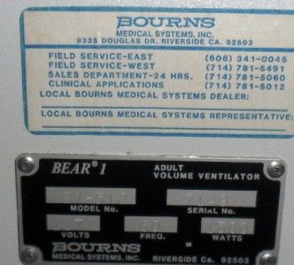 BOURNS BEAR 1 BV 512 ADULT VOLUME VENTILATOR HUMIDIFIER  