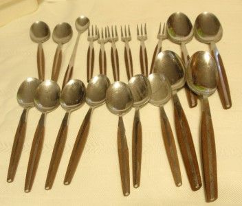 Lot 19 pcs Eldan Brown Wood Stainless Flatware ELD2 Brn Knife Fork 