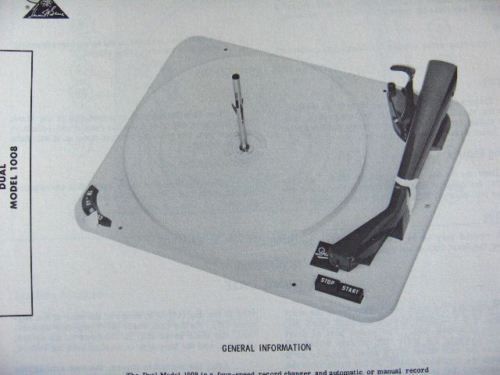 DUAL 1008 RECORD CHANGER TURNTABLE PHOTOFACT  