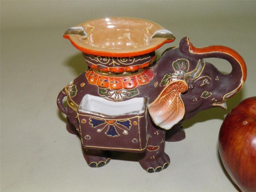 ANTIQUE SATSUMA JAPAN ELEPHANT SMOKE STAND MATCH HOLDER  