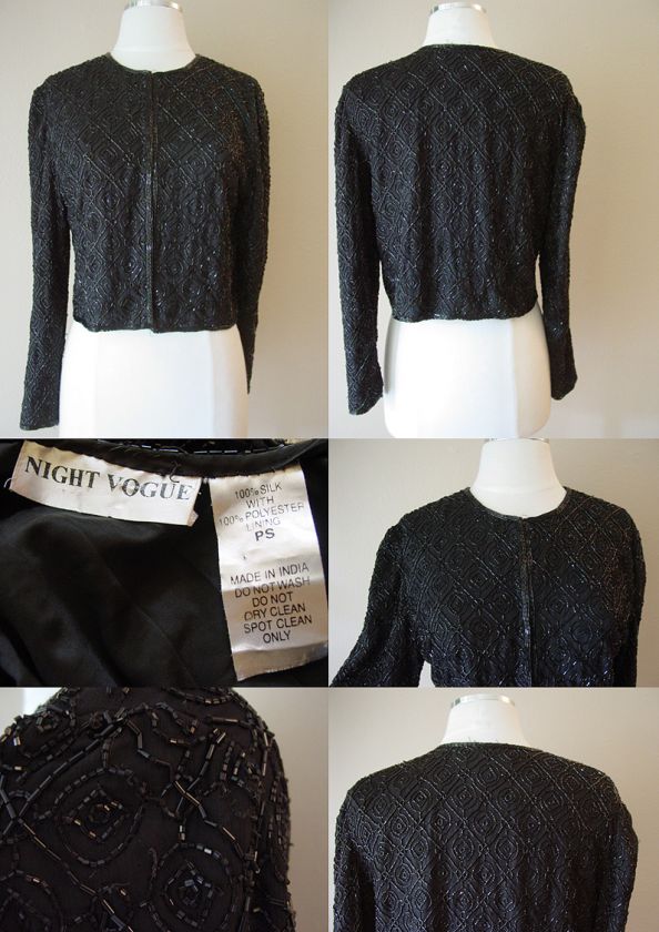 VINTAGE NIGHT VOGUE SILK BEAD EVENING BOLERO CARDIGAN BLOUSE TOP DRESS 