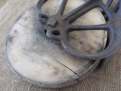   Iron & Wood Pulley  Antique Old Farm Barn Well Garden 6757  