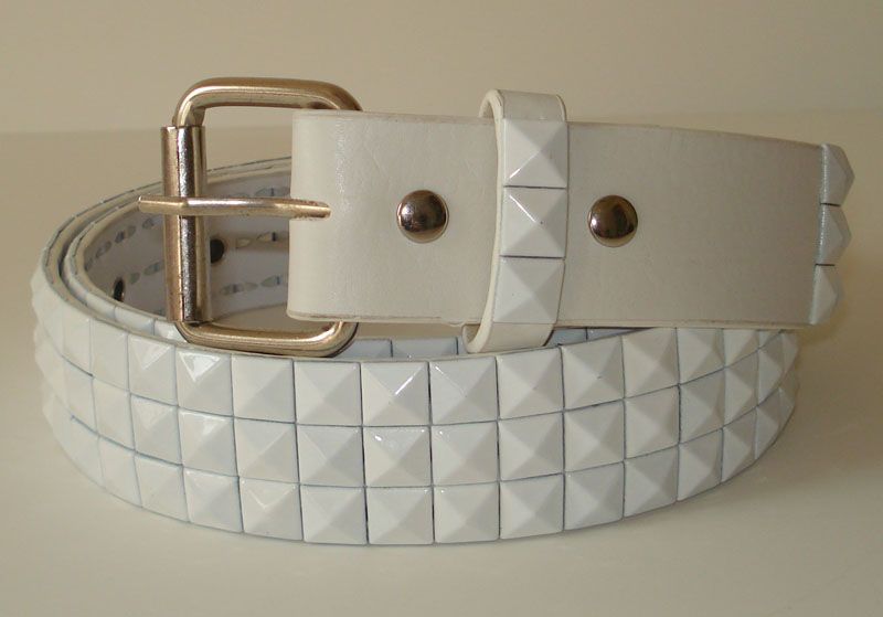 MEN WOMAN GOTH PUNK WHITE STUDDED SNAP ON BELT S M L XL  