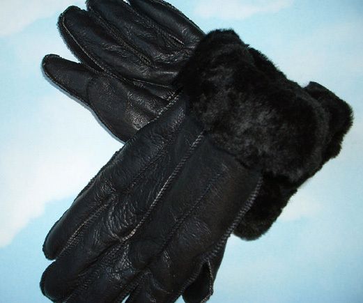 NEW BLACK REAL SHEEPSKIN SHEARLING GLOVES NICE&WARM  