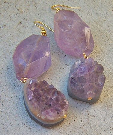 AMAZING DRUZY AMETHYST CRYSTAL BIG PURPLE GEM ICY GEM EARRINGS SILVER 