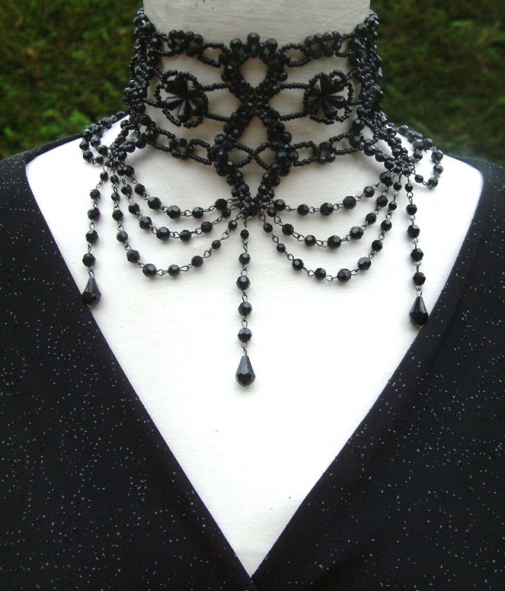 Black Burlesque Style Collar Beaded Party Prom Choker  