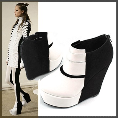 Runway Black & White Platform Wedge Booties Boots  