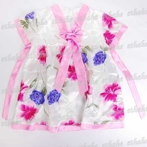 Girls Flowery Korean Hanbok Mini Dress Skirt Pink LC63  