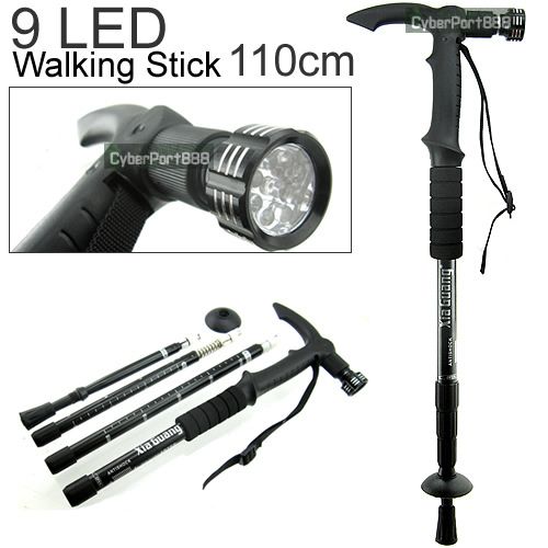 Hammer AntiShock Trekking Hiking Walking Stick Pole LED  