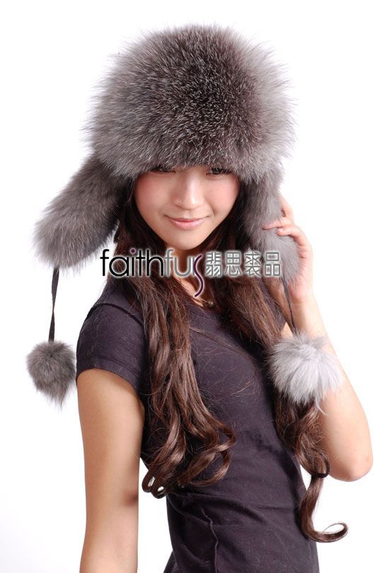 New Style Silver Fox Fur Hat/Cap/Chapeau with Ear Flaps  