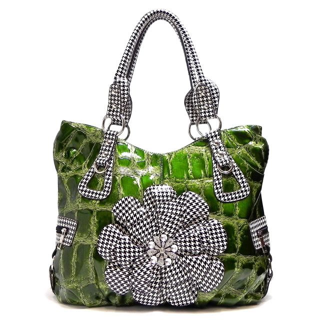 New Houndstooth Flower Fashion Shoulder Bag Hobo Satchel Tote Purse 