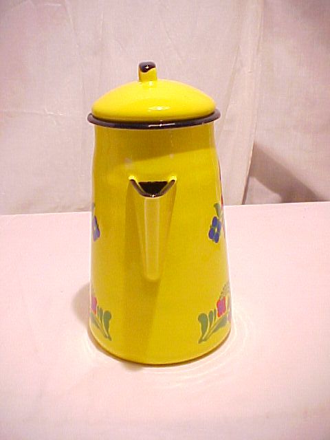 VINTAGE CINSA ENAMELWARE YELLOW METAL TEA COFFEE POT  