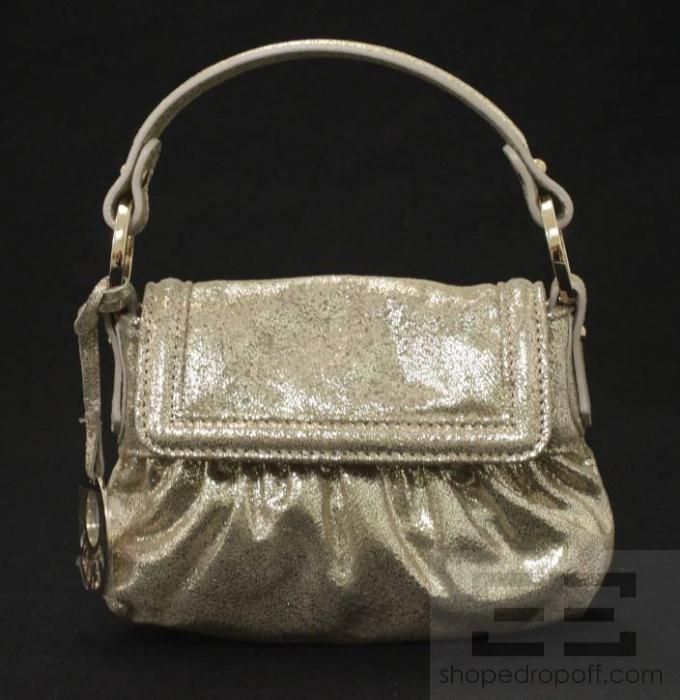 Fendi Metallic Light Gold Crackled Suede Mini Chef Bag NEW  