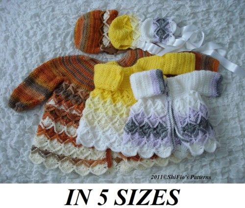 BABY BAVARIAN MATINEE CROCHET PATTERN 5 SIZES #177  