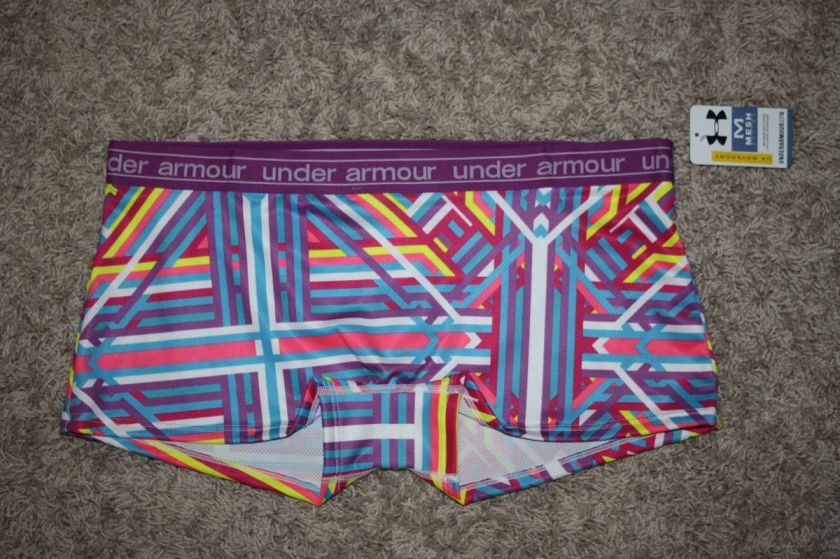   ARMOUR® Womens UA Mesh Boy Shorts Underwear Purple w/ Bright Stripes