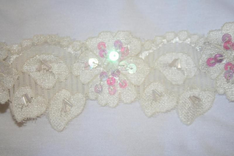 yds CREAM Ivory LEAF STRETCH trim LACE sequins 2  