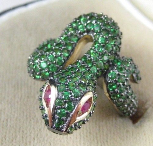 TSAVORITE 7CT GREEN TANZANITE GOLD SERPENT RING  