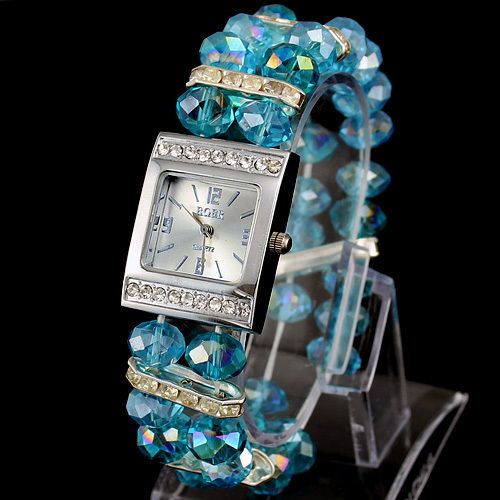 Wholesales Fashion Blue Beads Lady Womens Quartz Jelly Wrist Watch 