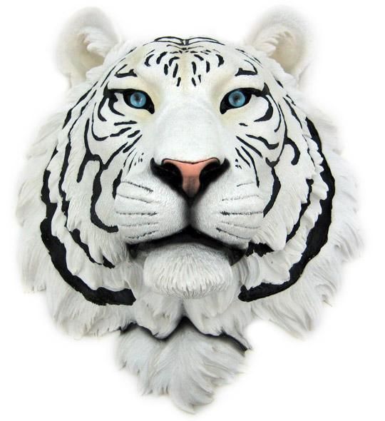 White Tiger Head Mount Wall Statue Bust  