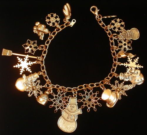   & Snowflakes Charm Bracelet 24 Karat Gold Plate 8 Winter 21 Charms