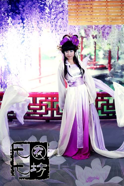 Custom made Chinese chiffon wiith brocade Hanfu Dress  