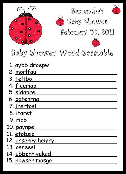 Ladybug Word Scramble Baby Shower Game  