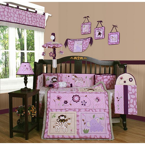 ANIMALS JUNGLE 13 P BABY GIRL CRIB QUILT SET BEDDING  