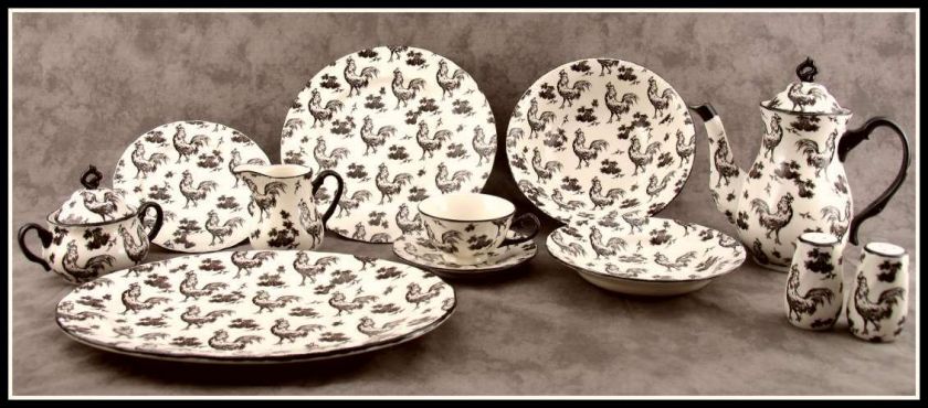   BLACK & WHITE DINNER SET SERVICE FOR 8 WITH COMPLETER SERVING SET