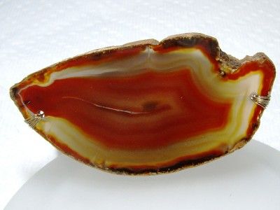   Brass Tone Hand Wired Carnelian Color AGATE Geode Slice Cuff Bracelet