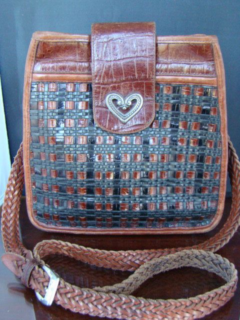 Brighton Gloria Handbag Purse Black Brown Woven Leather  