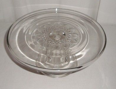 VINTAGE PRESSED GLASS CAKE STAND FLOWER CENTER  