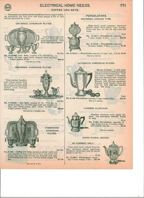 1935 Electric Coffee Urn sets Faberware Universal ad  