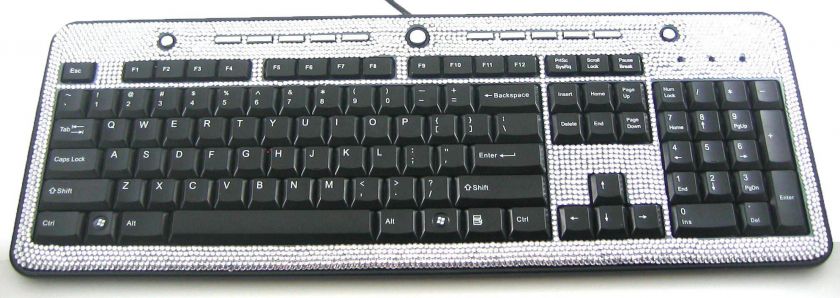 Silver Crystal Computer Keyboard, Mouse, DJ Headphones  