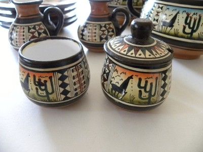 DECORATIVE LLAMA CUSCO PERU 12 PIECES TEA POT & DISHES  