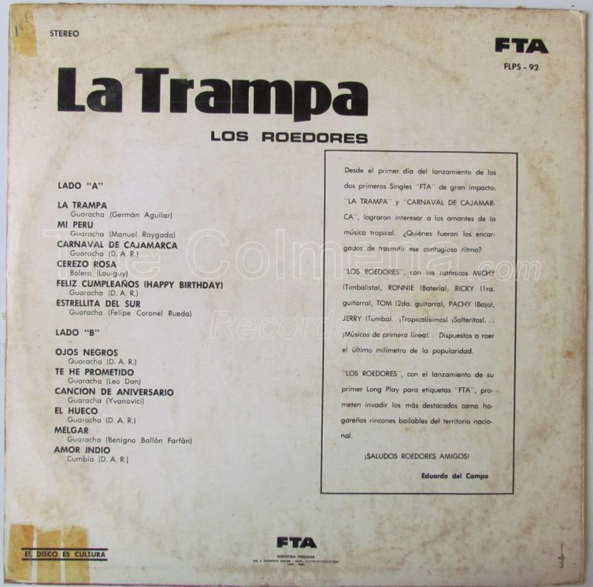   ROEDORES La trampa GUARACHA DESCARGA INSTRUMENTAL LATIN JAZZ PERU LP