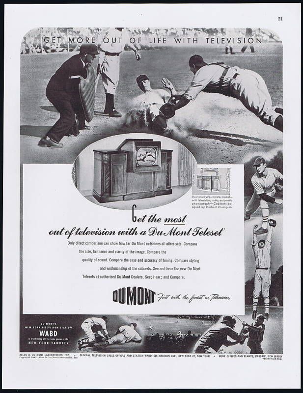 1947 Du Mont Dumont TV Television Baseball Game Ad  