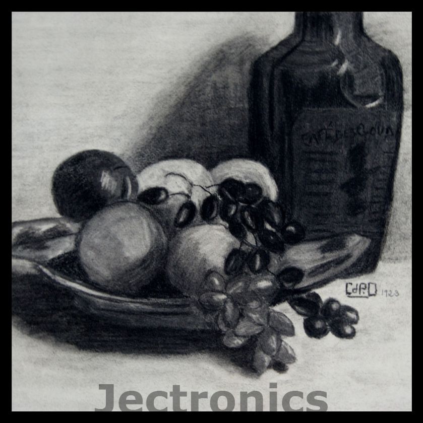   MARGUERITE DU PONT ORTIZ ORIGINAL CHARCOAL DRAWING FRUIT 18 x 19