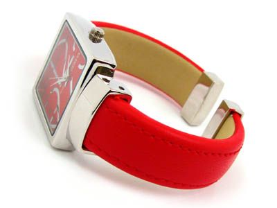 Geneva Womens Platinum Red Stitch BANGLE CUFF WATCH  