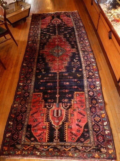 1940s Persian Kurdish Natural dye Gallery Size Rug  