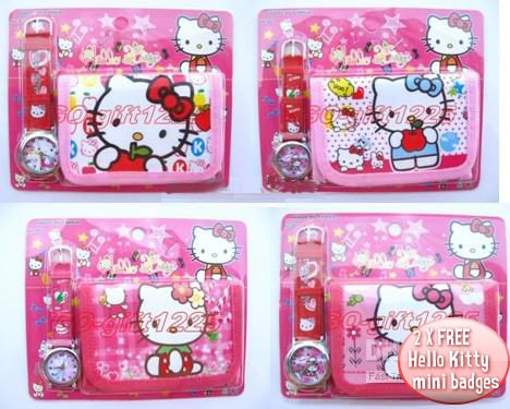 HELLO KITTY Watch & Wallet Gift Set + 2 Kitty Badges + 100 Kitty 