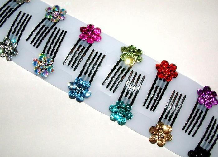 NEW Six (6) Rhinestone Flower Mini 1.5 Hair Combs  