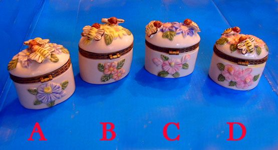 Set Of 4 Bumble Bee Ceramic Jewelry or Trinket Boxes  