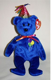Ty Authentic Rare Happy Birthday (blue with ballons) the Bear Beanie 